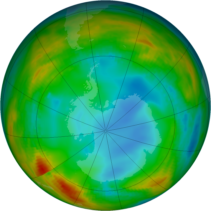 Antarctic ozone map for 13 July 1984